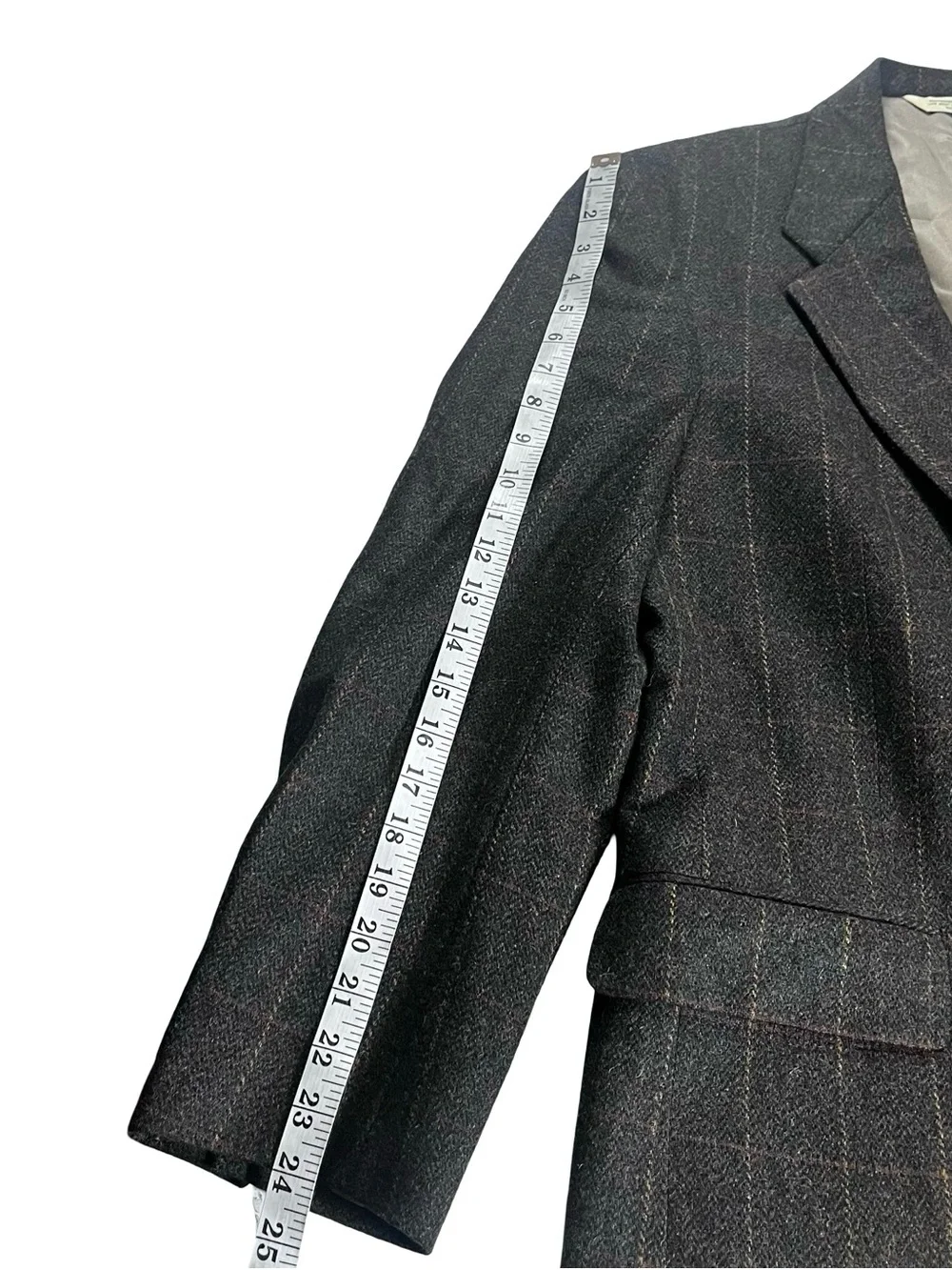 Evan Picone Men 100% Wool Suit Jacket Sports Coat Grey Plaid Elbow Patch Sz 40R